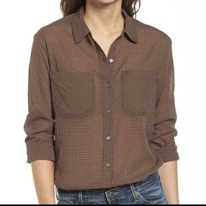 James Perse button down long sleeve shirt, size XS (0), green and brown